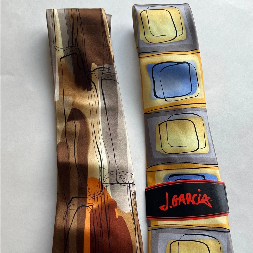 J. Garcia Yellow and Brown Geometric Men's Tie Set